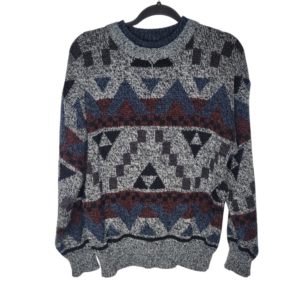 Vintage 90S Michael Gerald Abstract Pattern Knit Double Collar Crewneck Sweater